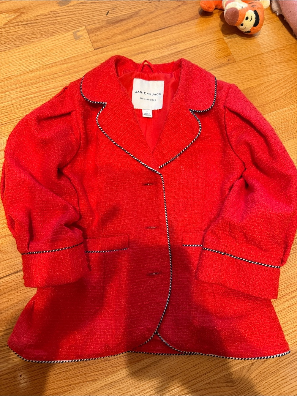 Janie and Jack Bright Red Tweed Blazer with Black-Trim Piping size 7